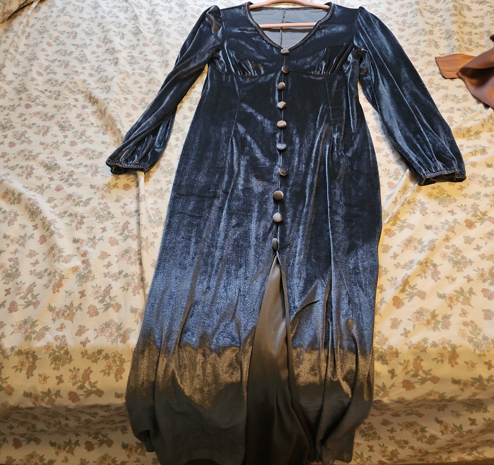Velvet Button-Front Maxi Dress in Deep Navy